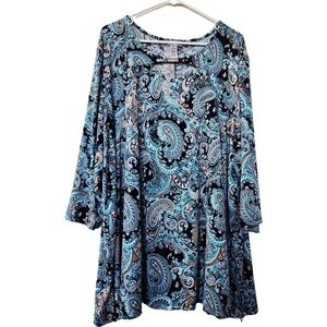 Catherines Blue Paisley Women's Top Silver Accent Neckline Size 3X